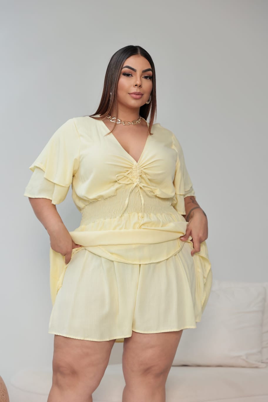 Macaquinho Shorts e Saia Léa