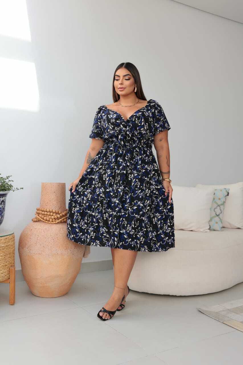 Vestido Plus Size Curto Estampado Manguinha Anny