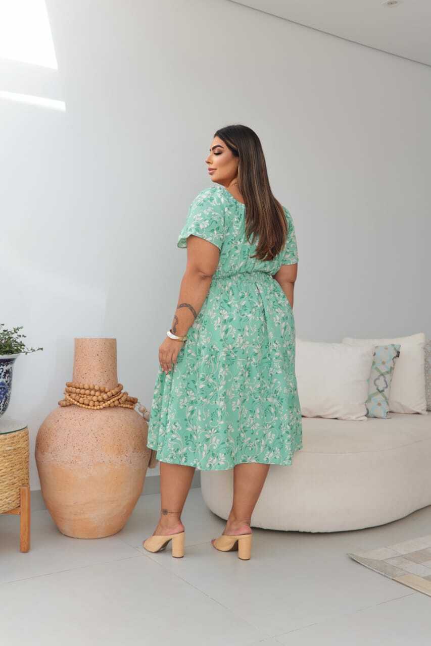 Vestido Plus Size Curto Estampado Manguinha Anny