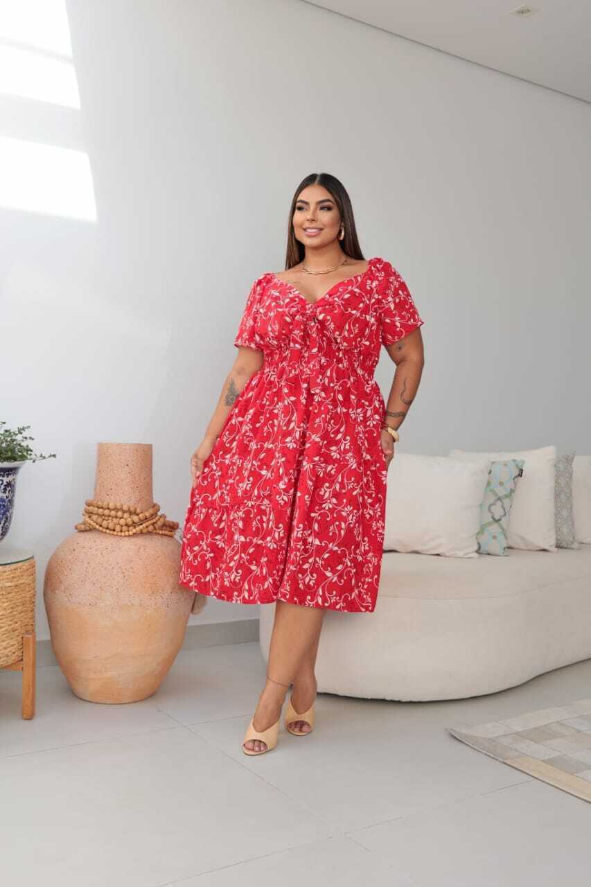 Vestido Plus Size Curto Estampado Manguinha Anny