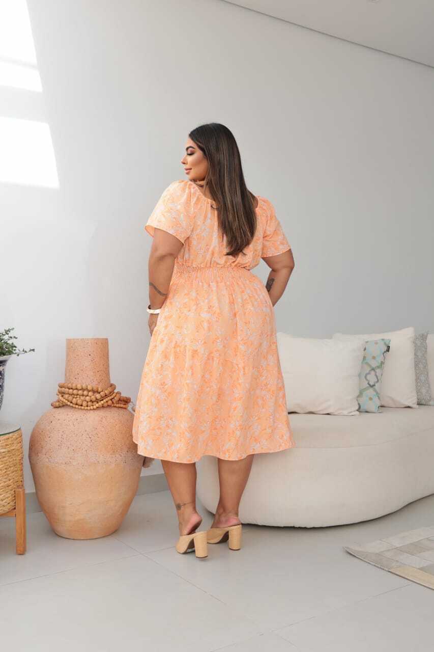 Vestido Plus Size Curto Estampado Manguinha Anny