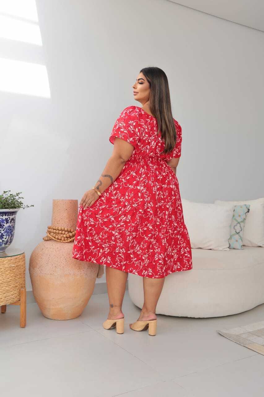 Vestido Plus Size Curto Estampado Manguinha Anny
