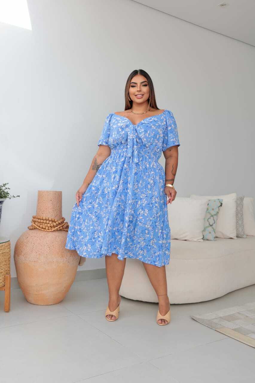 Vestido Plus Size Curto Estampado Manguinha Anny