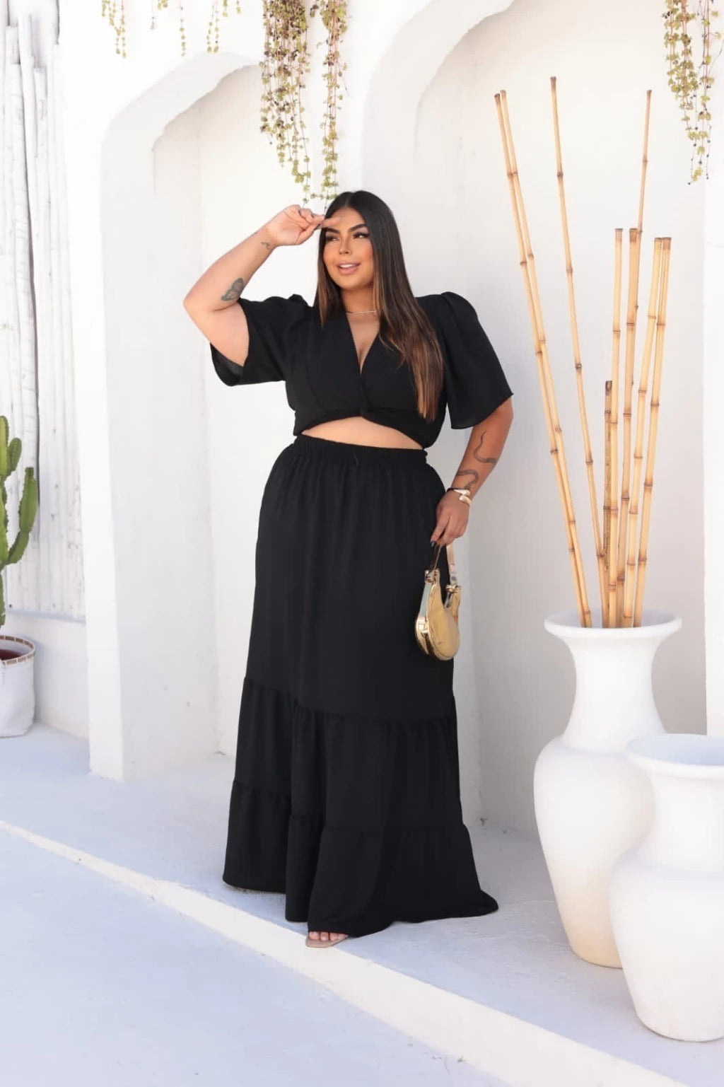 Conjunto Cropped e Saia