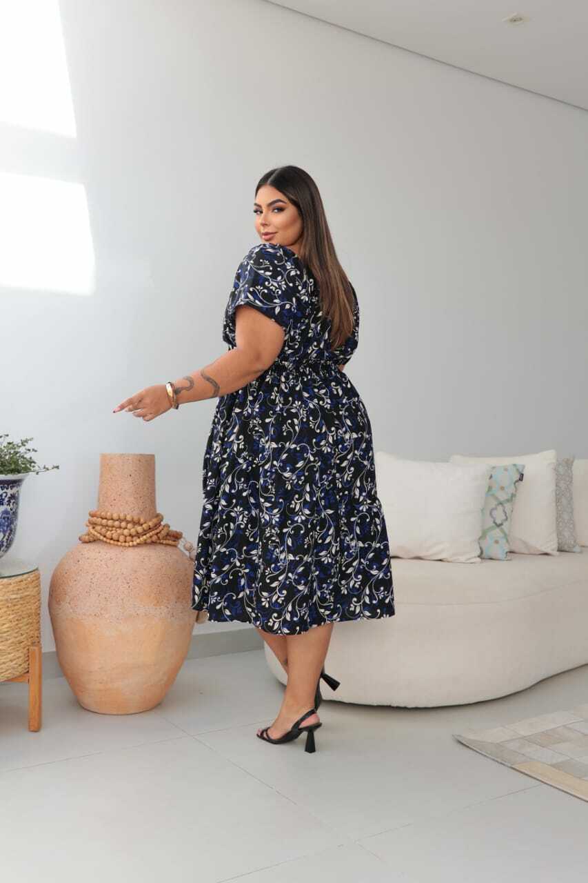 Vestido Plus Size Curto Estampado Manguinha Anny