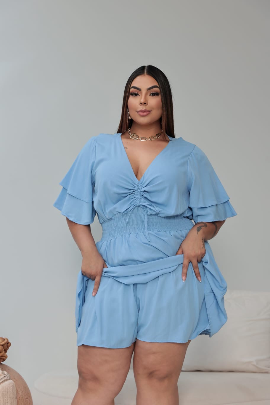 Macaquinho Shorts e Saia Léa