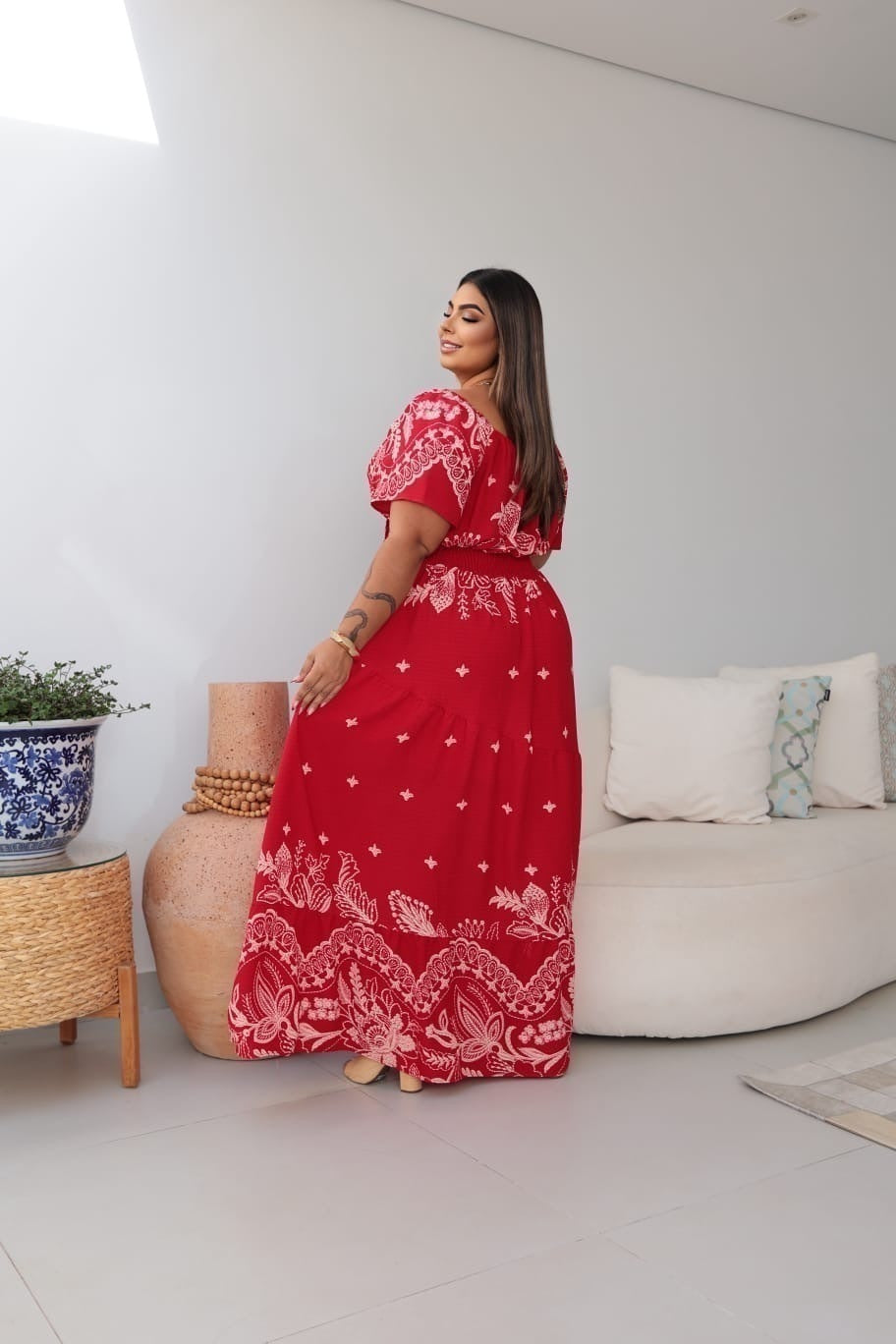 Vestido Plus Size Estampado Longo Turquia