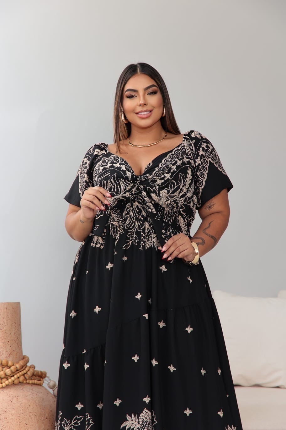 Vestido Plus Size Estampado Longo Turquia